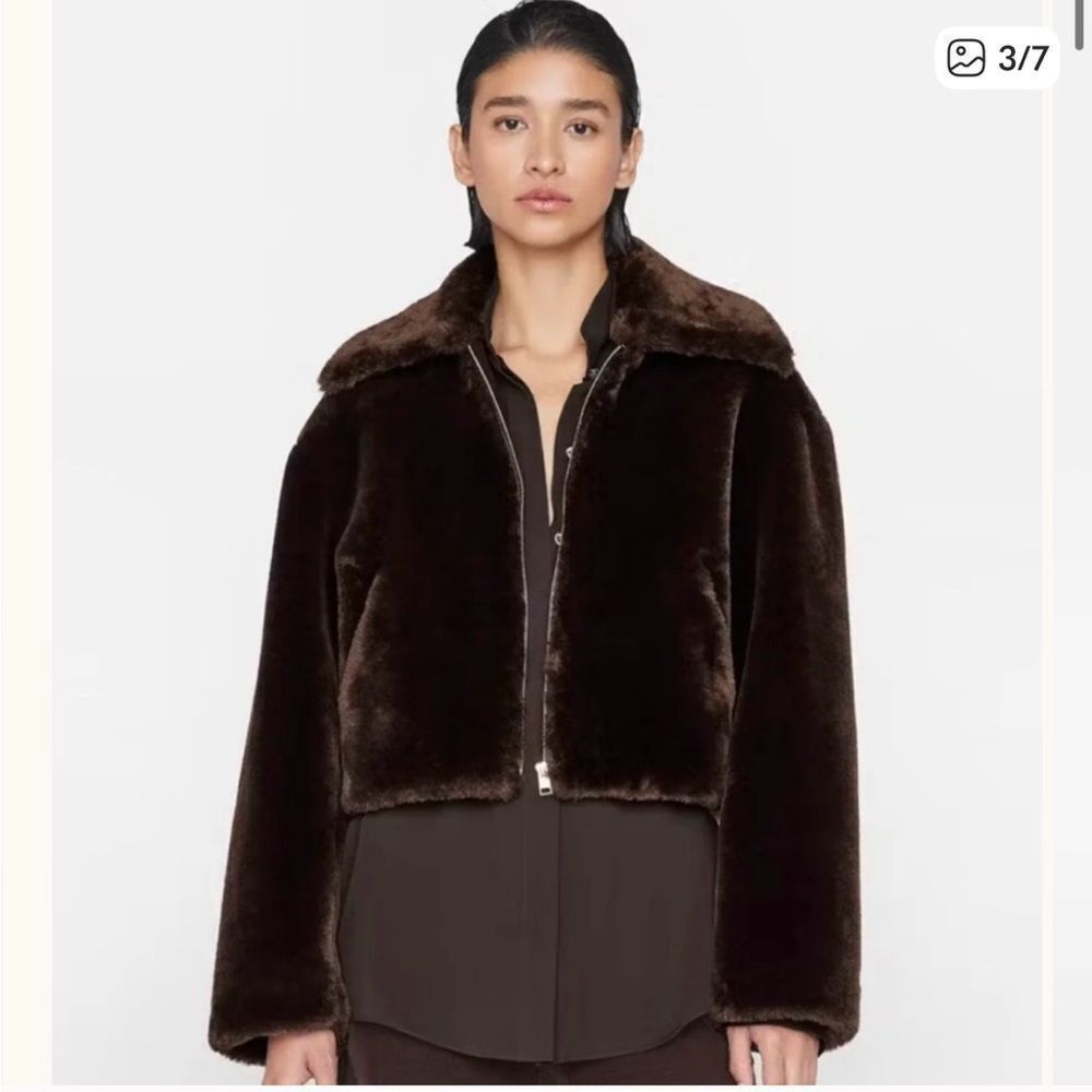 NEW FRAME faux fur zip jacket in espresso size XS NWT
